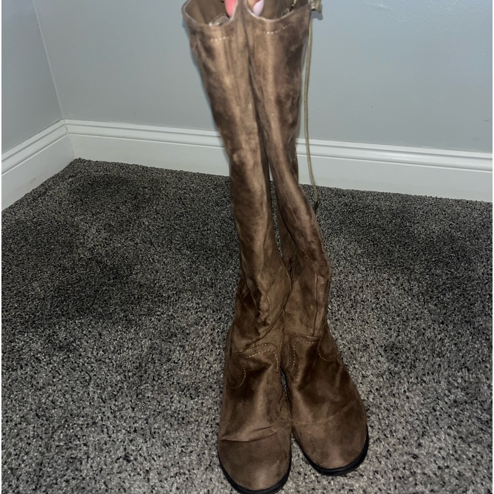 Brown knee high boots